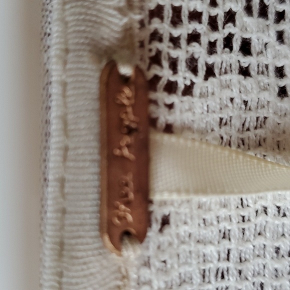 Free People creme blouse  red needlework stripe Lace inset Hi Lo Size medium NWT - Picture 5 of 14